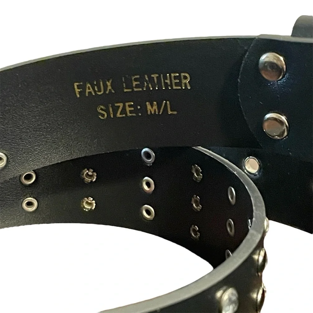 Studded Black Faux Leather Belt - M/L